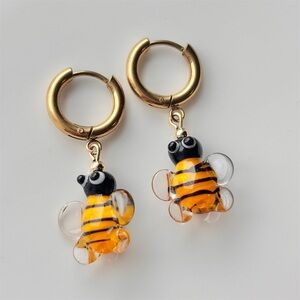 Glass Bee Huggie Hoop Earrings